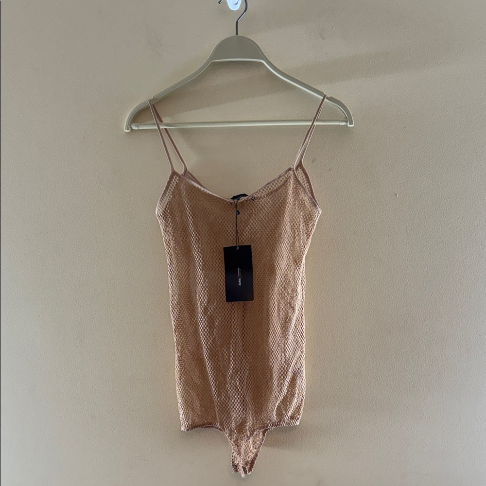 NWT Zara Nude Pink Mesh Fishnet Bodysuit - Premium Collection